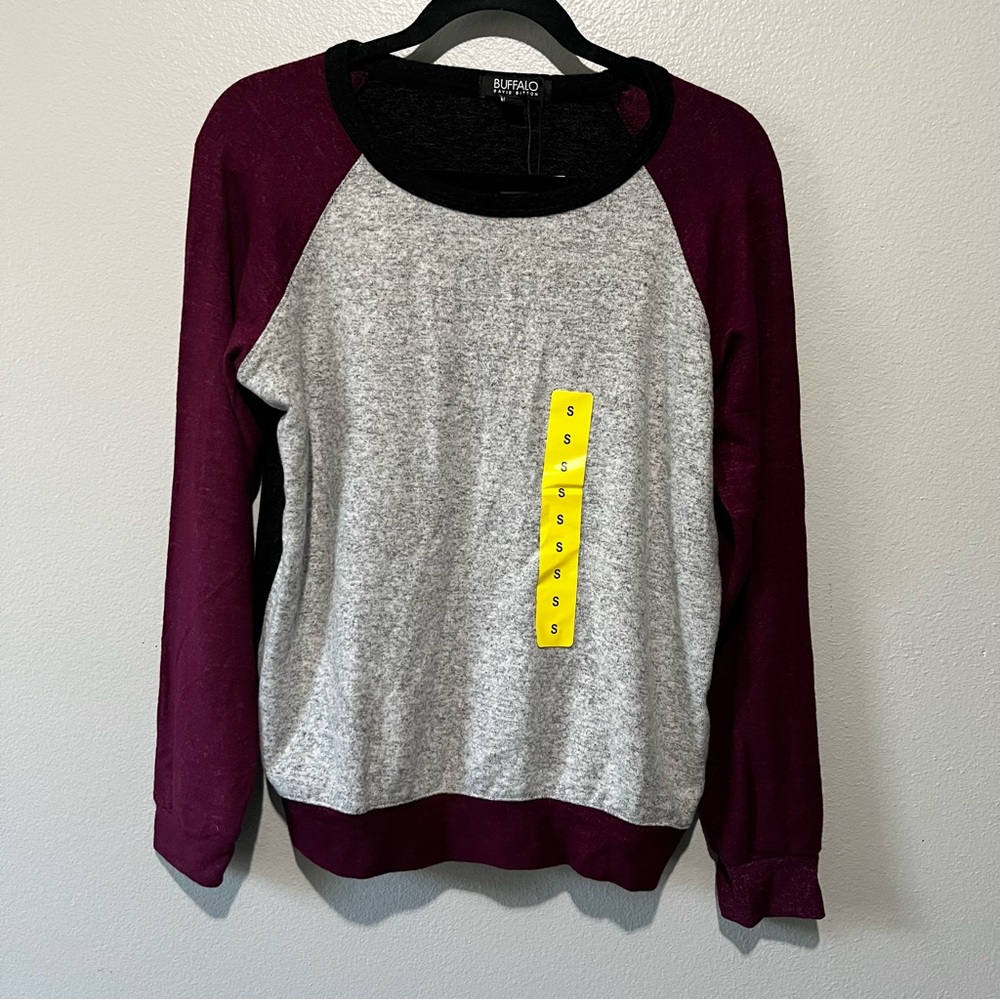 BUFFALO-NWT Colorblock Long Sleeve Shirt Maroon and Grey Size S